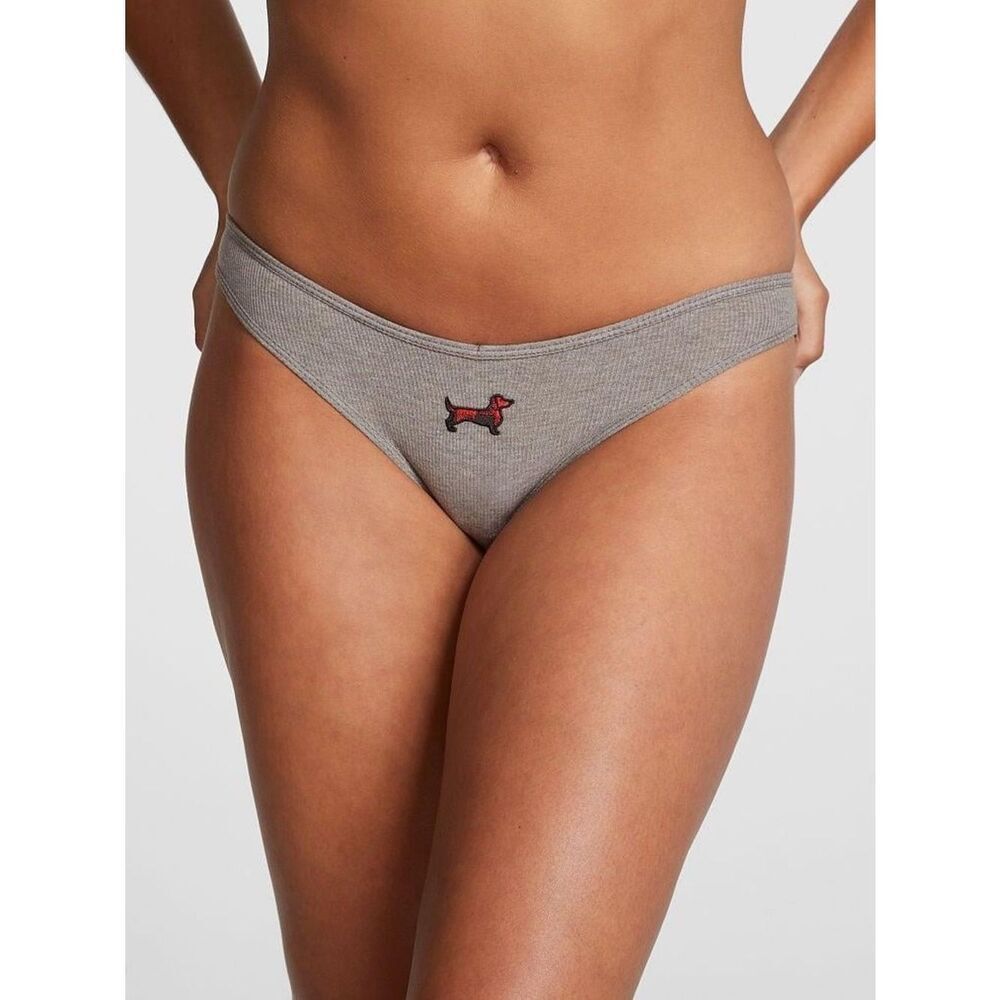 Victoria's Secret Heather Gray Plaid Dachshund Holiday Panties. Size Medium